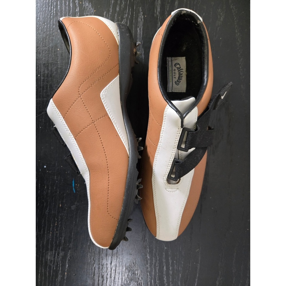 Callaway Golf Shoes Tan White Hook‎ and Loop Athletic Spiked Sneakers Size 8.5